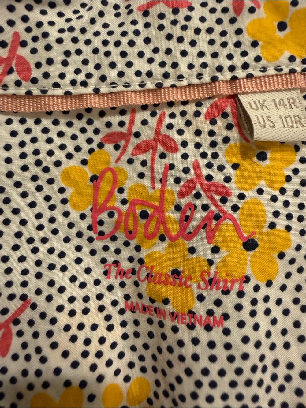 Boden The Classic Shirt Yellow Floral Navy Dot Cotton Button Down US 10